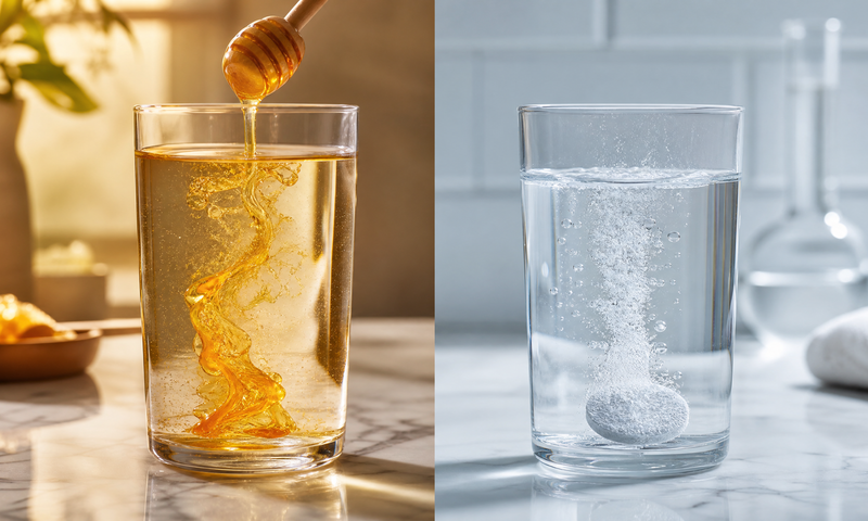 Natural honey water vs artificial sweetener tablet - zero sugar hydration powders and gut health